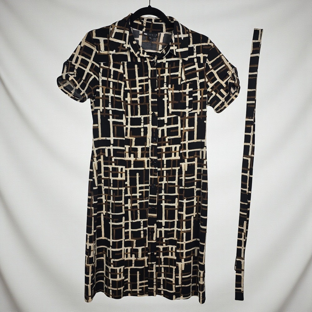 Carole Little Shirt Dress Woman 10 Geometric Print Short Sleeve Button Front VTG